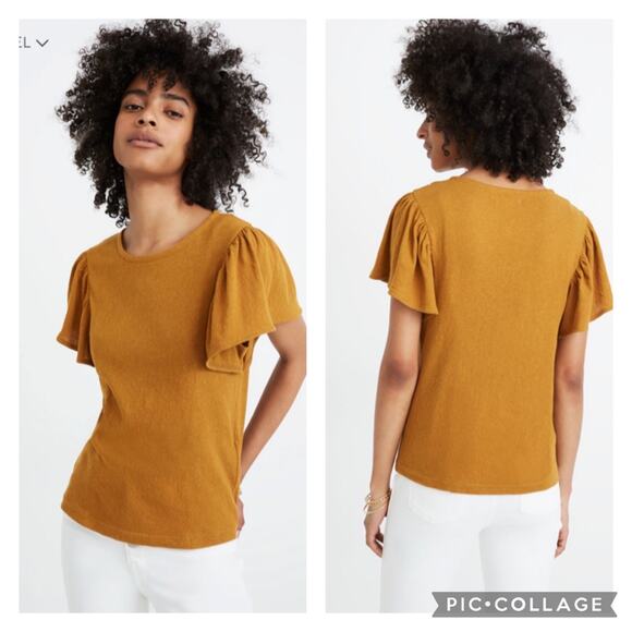 Madewell Flutter Sleeve Tee Antique Gold Cotton Size XL - Picture 1 of 6
